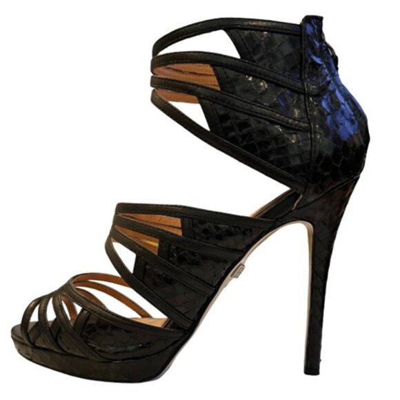 Badgley Mischka Shoes - Badgley Mischka Black Embossed Snakeskin Platform Stiletto - Size 8.5